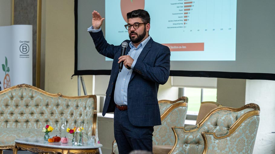 Chief executive speaking at corporate conference in Teesside