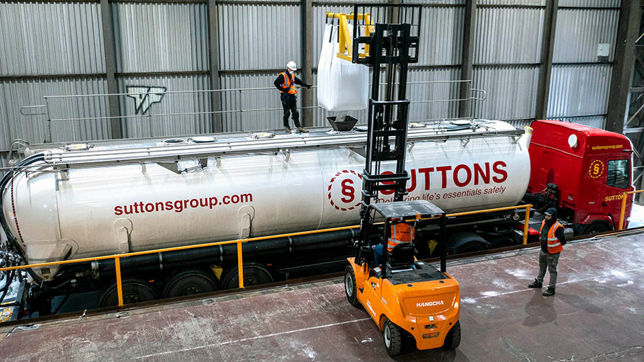 Aerial drone video of bulk loading operations in an industrial unit in Teesside