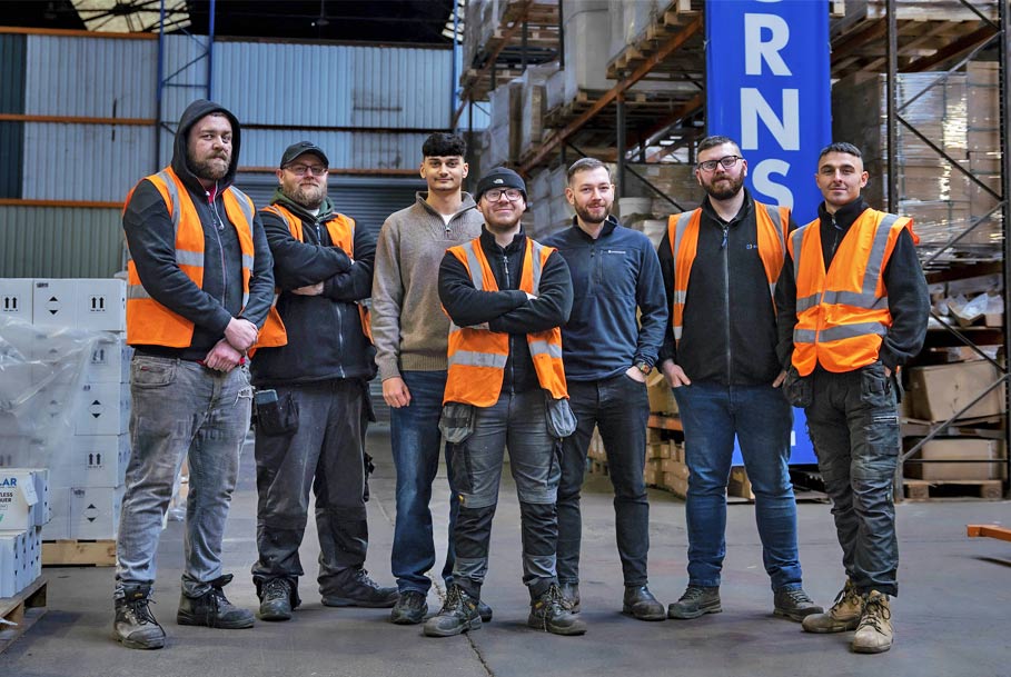 Group branding photography of industrial team staff in Middlesbrough business setting