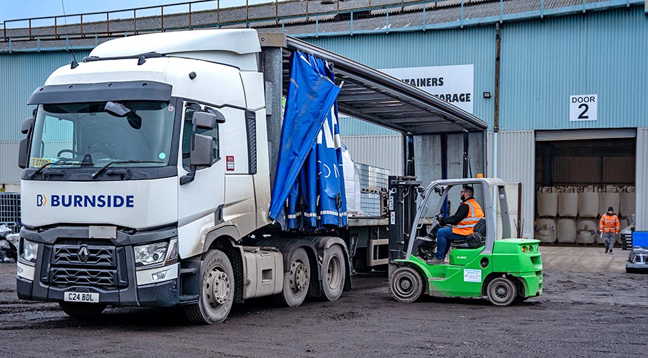 Forklift loading bulk wagon in industrial setting Teesside – professional commercial branding photography by Tees Vision Media Middlesbrough
