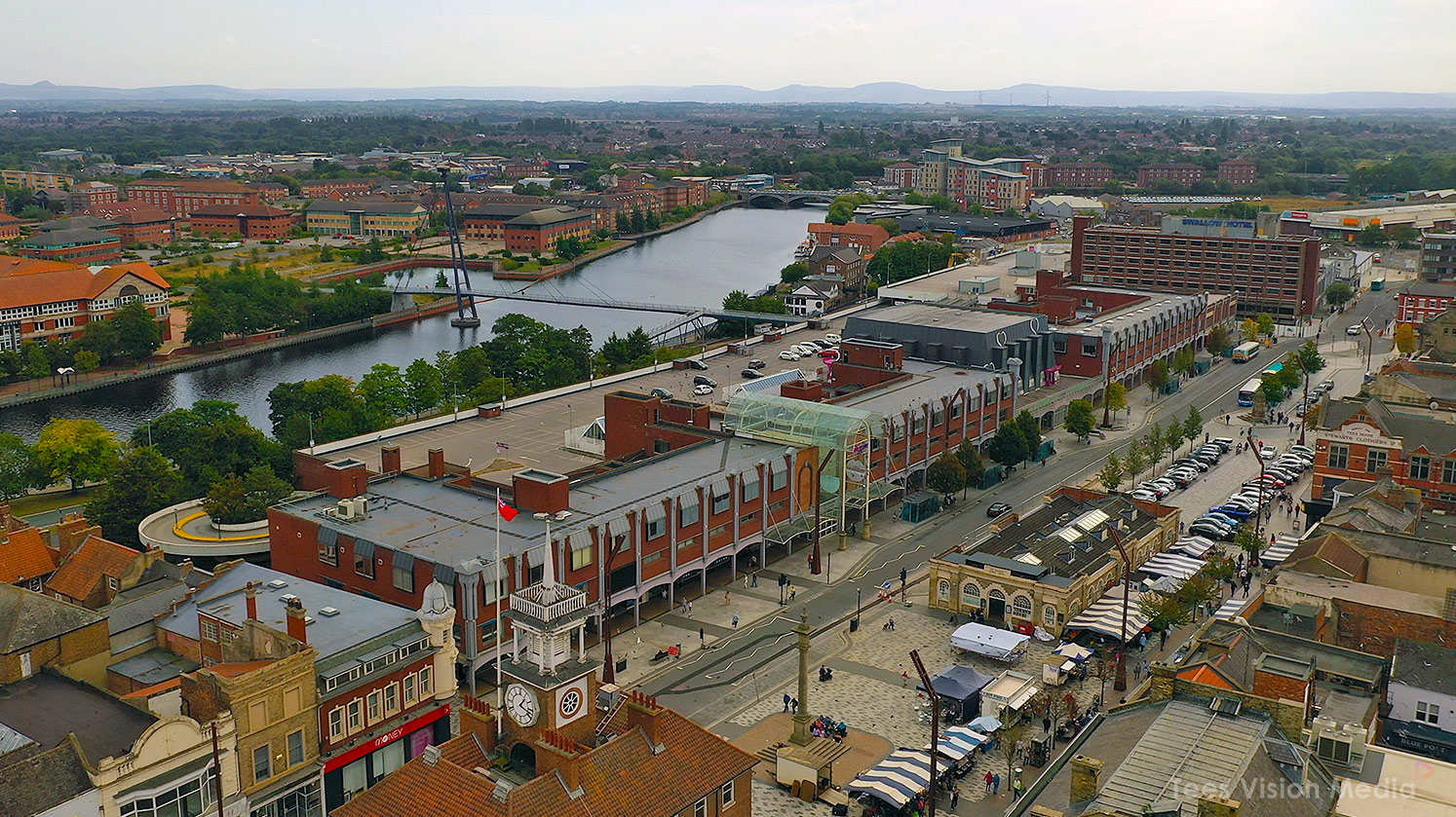 Stockton Skyline with River Tees Aerial overview of Stockton town centre and River Tees with new development site
