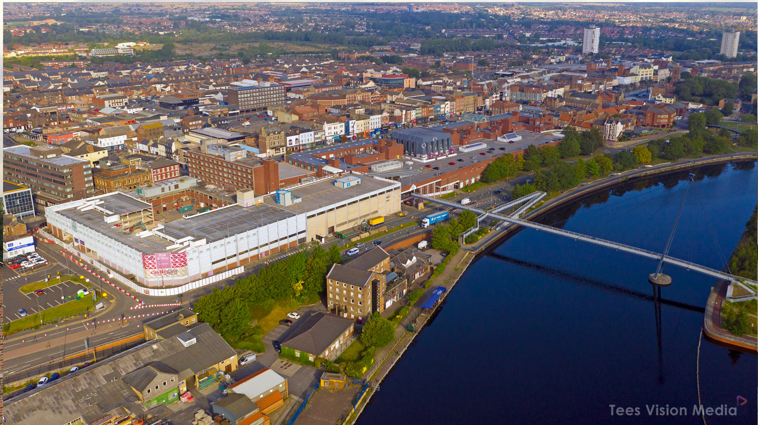 Castlegate Shopping Center Demolition Stockton-on-Tees 3 Wide Aerial View of Stockton Town Centre & River Tees
