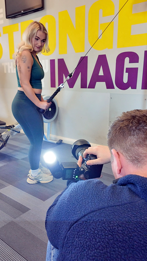 Jamie carrying out a commercial branding photography session at Durham University Gym - Tees vision Media production BTS