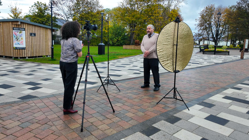 Behind the scenes lighting setup during corporate interview filming for North Star Housing Group in Darlington