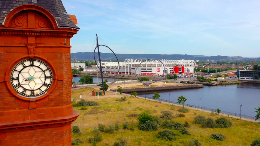 Drone filming on location in Middlesbrough during corporate video production by Tees Vision Media