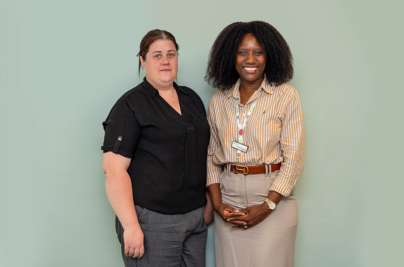 Corporate staff portrait photography of two colleagues in a Darlington office